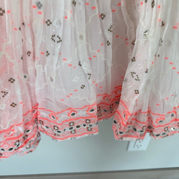 Juliet Dunn Nomad Embroidered Mirrored Cotton Mini Dress White Coral Boho 6/8 - Picture 14 of 15
